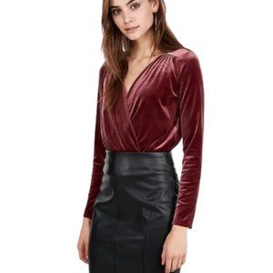 Express Velvet Velour Long Sleeve Surplice Burgundy Thong Bodysuit Size …